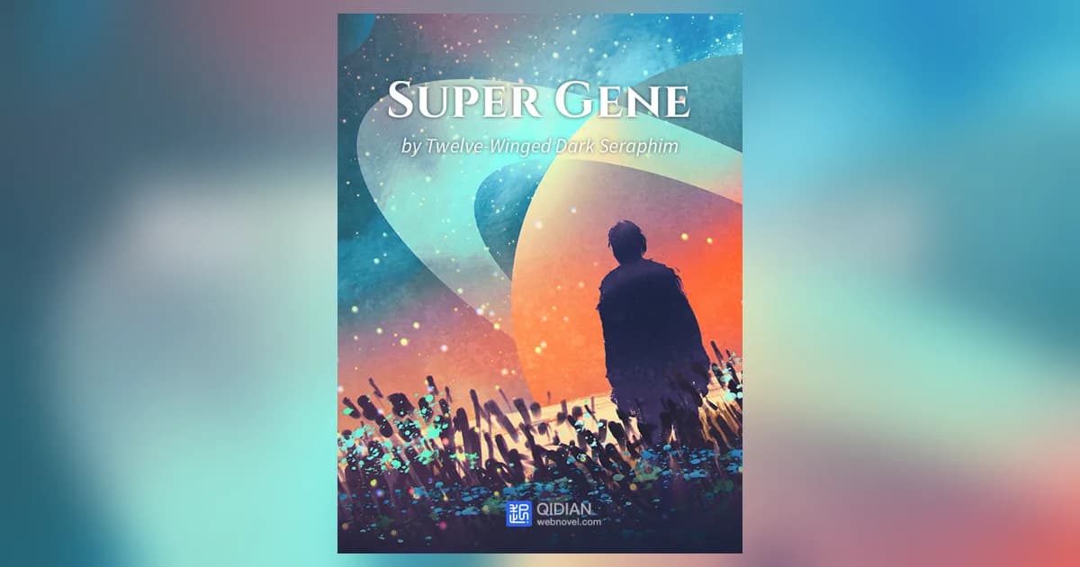 Super Gene cover by Twelve-Winged Dark Seraphim: a lone figure in a field of glowing grass under huge ringed planets