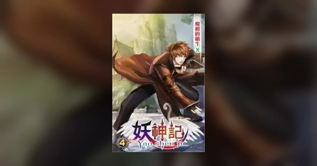 Official Wuxiaworld cover for Tales of Demons and Gods: an auburn-haired fighter in a long brown coat crouches above the 妖神記 title