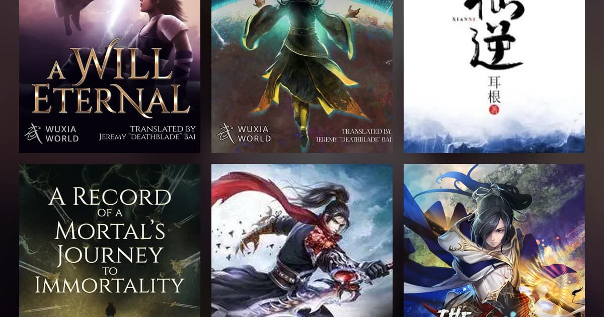 Six real Wuxiaworld novel covers arranged in a two-row collage for a completed xianxia reading list