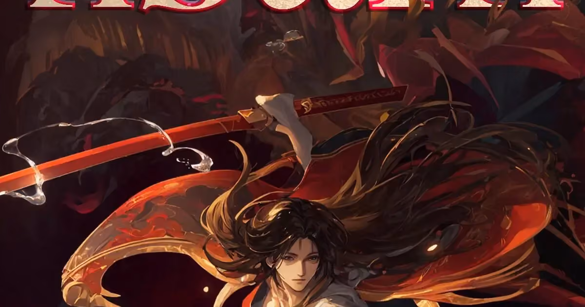 Martial God Asura cover crop showing a dark-haired warrior in pale robes with flowing orange-red shapes
