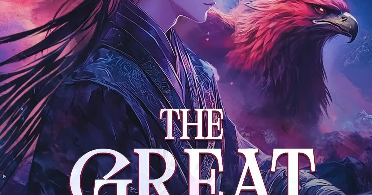 The Great Ruler cover art showing a long-haired young man in dark robes beside a large red-feathered bird