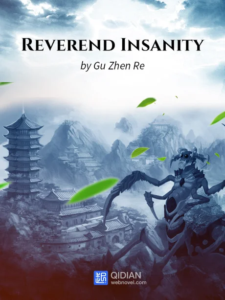 Webnovel cover for Reverend Insanity: a pagoda and misty mountains, with a giant insect-like creature in the foreground