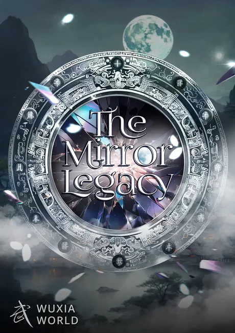 Wuxiaworld cover for The Mirror Legacy, a cracked ornate silver mirror floating over mist under a full moon