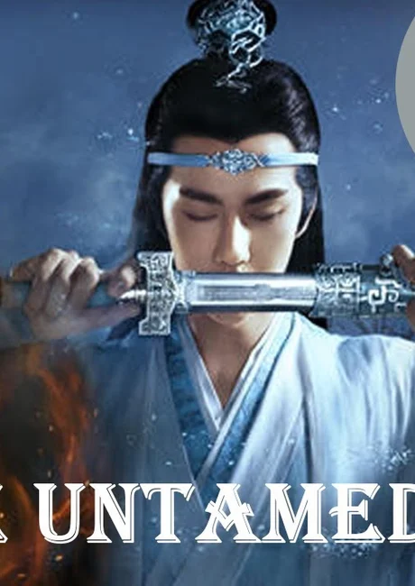 Official episode 1 thumbnail for The Untamed: a young man in white robes with a forehead ribbon, holding a sword level with his face