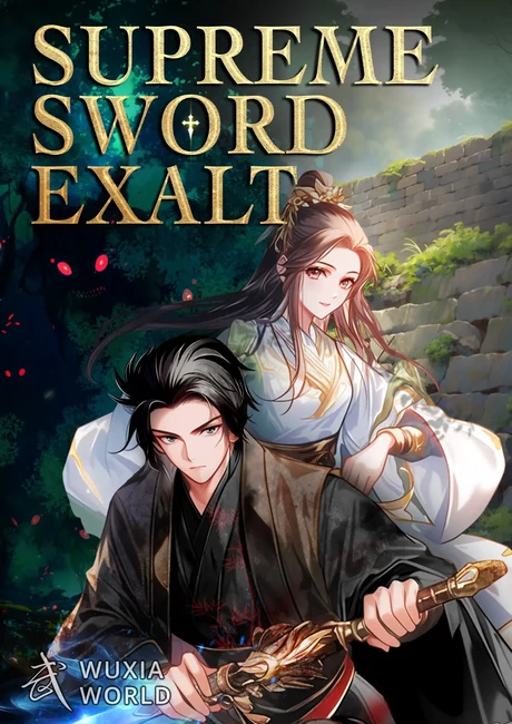 Official Wuxiaworld cover art for Supreme Sword Exalt, showing a swordsman and a woman in white standing before a stone wall