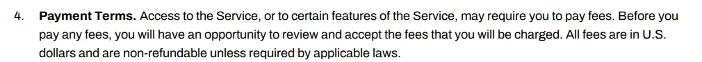 Webnovel terms of service, section 4 Payment Terms: all fees are in U.S. dollars and are non-refundable unless required by applicable laws