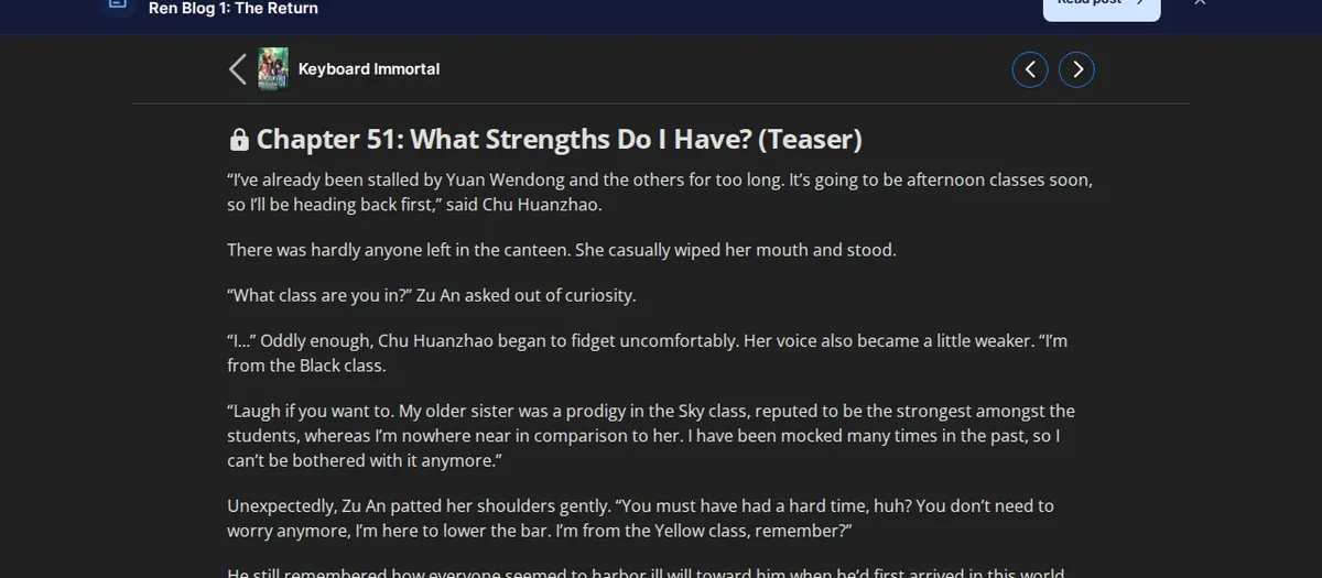 Keyboard Immortal Chapter 51, What Strengths Do I Have?, marked Teaser and locked for a signed-out reader on Wuxiaworld