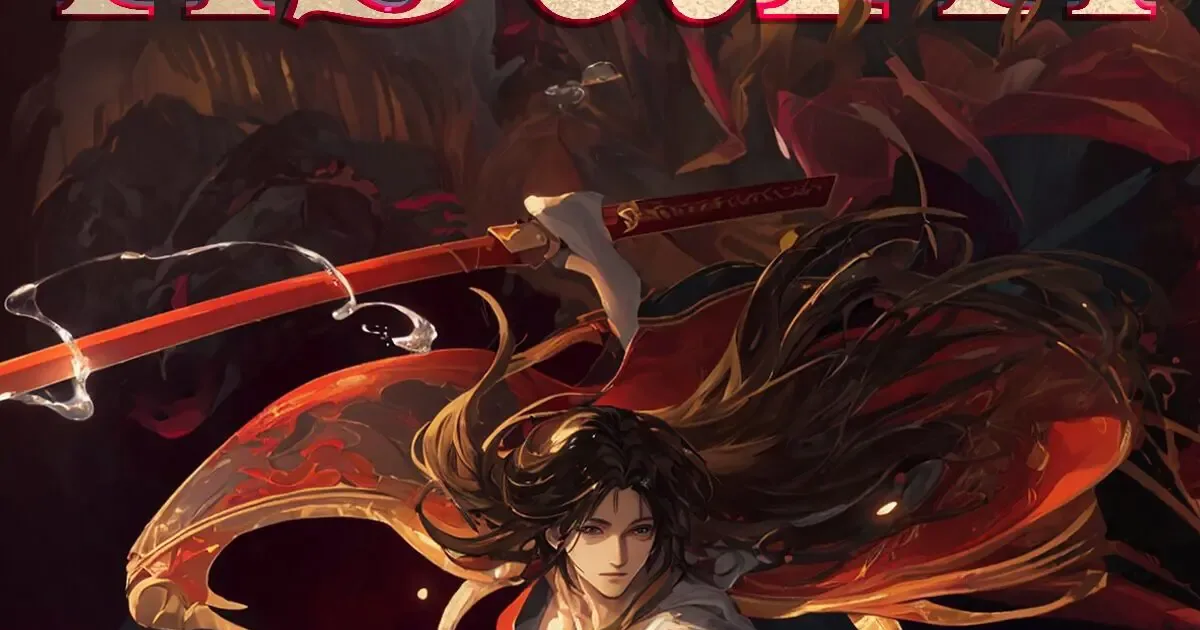 Martial God Asura cover crop showing a dark-haired warrior in pale robes with flowing orange-red shapes